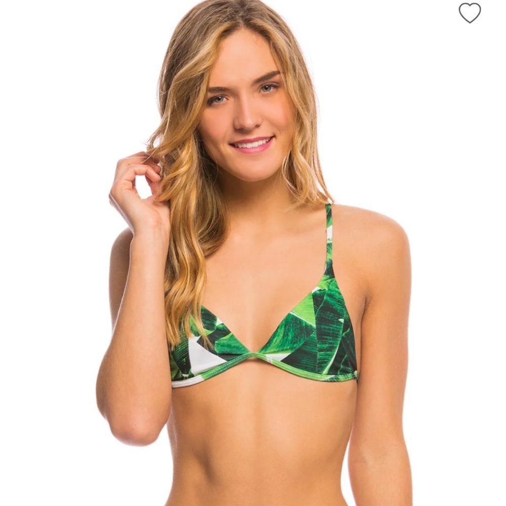 Stone Fox Swim Green Leaf Print Bikini Top